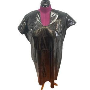 Ashley Stewart Womens Plus Size 26/28 Polyurethane Short Sleeve U Neck Dress